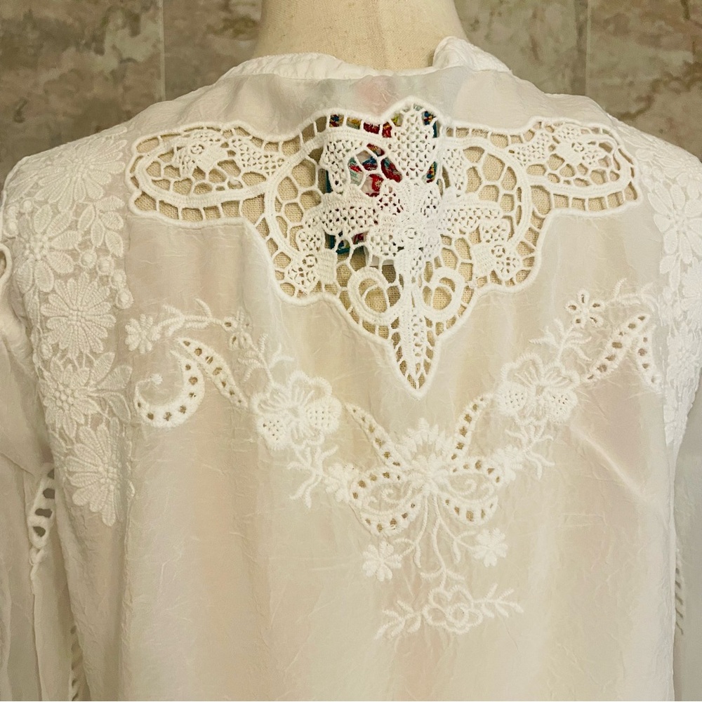 Johnny Was Heidine Tie-Front Eyelet Cutout Top - Picture 8 of 10